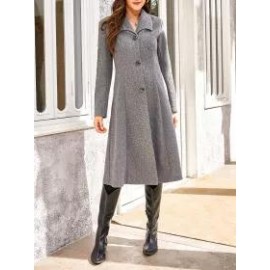 Solid Color Woolen Casual Lapel Mid-length Long-sleeved Coat