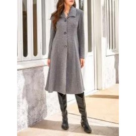 Solid Color Woolen Casual Lapel Mid-length Long-sleeved Coat