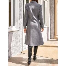 Solid Color Woolen Casual Lapel Mid-length Long-sleeved Coat