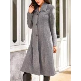 Solid Color Woolen Casual Lapel Mid-length Long-sleeved Coat