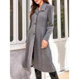 Solid Color Woolen Casual Lapel Mid-length Long-sleeved Coat