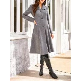 Solid Color Woolen Casual Lapel Mid-length Long-sleeved Coat