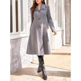Solid Color Woolen Casual Lapel Mid-length Long-sleeved Coat