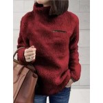 High Neck Zipper Plain Hoodie