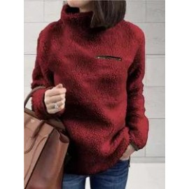 High Neck Zipper Plain Hoodie