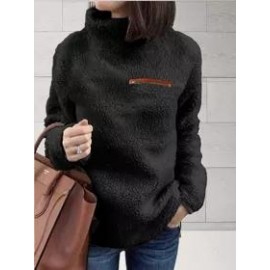 High Neck Zipper Plain Hoodie