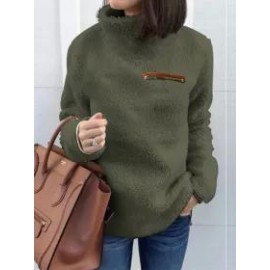 High Neck Zipper Plain Hoodie