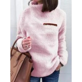 High Neck Zipper Plain Hoodie