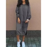 Casual Loose Solid Color Hooded Midi Dress