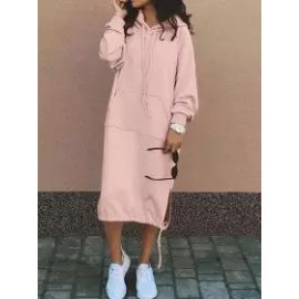 Casual Loose Solid Color Hooded Midi Dress