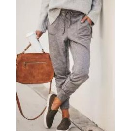 Fashion Elastic Strap Pure Colour Loose Casual Pants