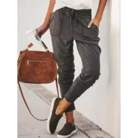 Fashion Elastic Strap Pure Colour Loose Casual Pants