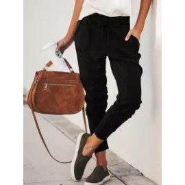 Fashion Elastic Strap Pure Colour Loose Casual Pants