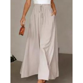 Casual Loose Solid Color Elastic Waist Wide Leg Pants