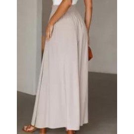 Casual Loose Solid Color Elastic Waist Wide Leg Pants