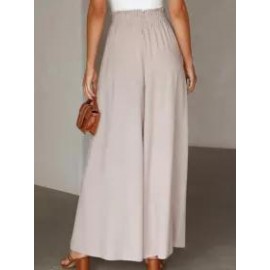 Casual Loose Solid Color Elastic Waist Wide Leg Pants