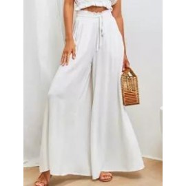 Casual Loose Solid Color Elastic Waist Wide Leg Pants