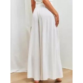 Casual Loose Solid Color Elastic Waist Wide Leg Pants