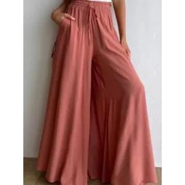 Casual Loose Solid Color Elastic Waist Wide Leg Pants