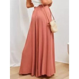 Casual Loose Solid Color Elastic Waist Wide Leg Pants