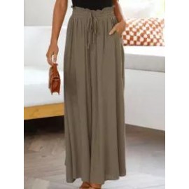 Casual Loose Solid Color Elastic Waist Wide Leg Pants