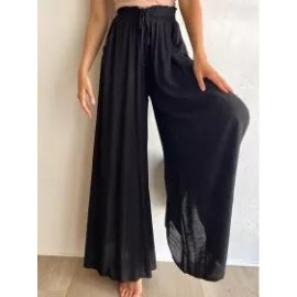 Casual Loose Solid Color Elastic Waist Wide Leg Pants