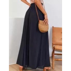 Casual Loose Solid Color Elastic Waist Wide Leg Pants