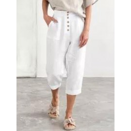 Casual Single Breasted Cotton Linen Loose Pants