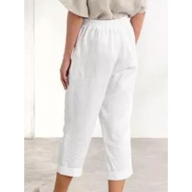 Casual Single Breasted Cotton Linen Loose Pants
