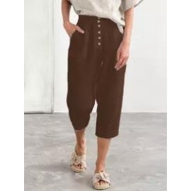 Casual Single Breasted Cotton Linen Loose Pants