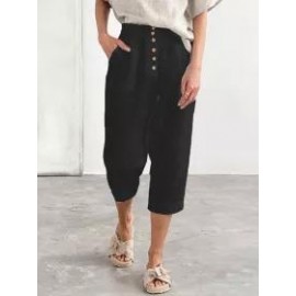 Casual Single Breasted Cotton Linen Loose Pants