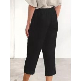 Casual Single Breasted Cotton Linen Loose Pants