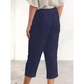 Casual Single Breasted Cotton Linen Loose Pants