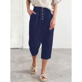 Casual Single Breasted Cotton Linen Loose Pants