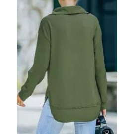 Fashion Plain Zipper High Neck Casual Long Sleeve Sweatshirt