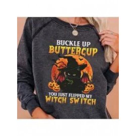 Women's Buckle Up Buttercup You Just Flipped My Witch Switch Halloween Sweater