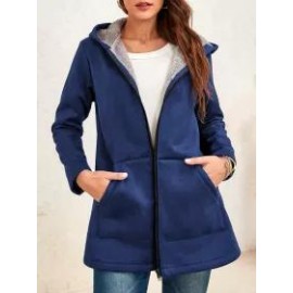 Ladies Two-tone Suede Long-sleeves Hooded Coat