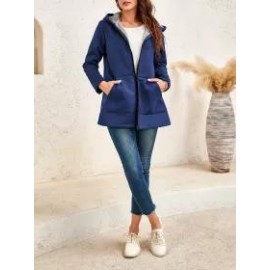 Ladies Two-tone Suede Long-sleeves Hooded Coat