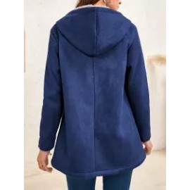 Ladies Two-tone Suede Long-sleeves Hooded Coat
