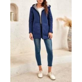 Ladies Two-tone Suede Long-sleeves Hooded Coat