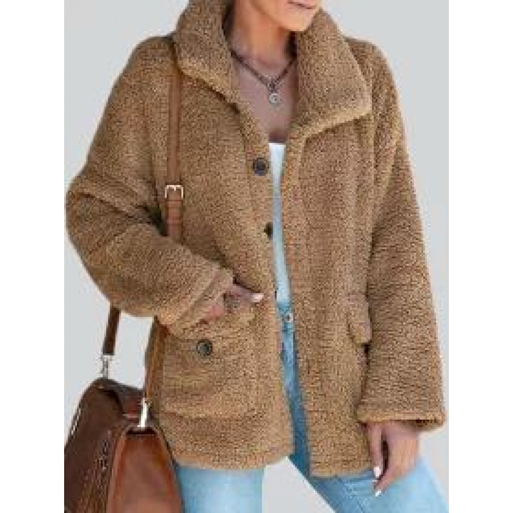 Loose Casual Solid Color Thermal Teddy Long Sleeve Coat Loose Casual Solid Color Thermal Teddy Long Sleeve Coat