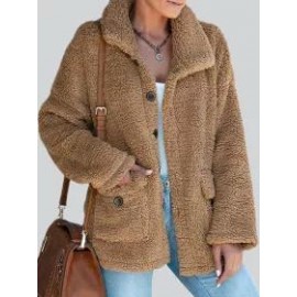 Loose Casual Solid Color Thermal Teddy Long Sleeve Coat