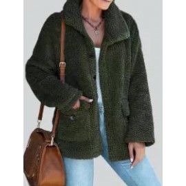 Loose Casual Solid Color Thermal Teddy Long Sleeve Coat