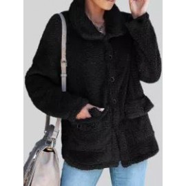 Loose Casual Solid Color Thermal Teddy Long Sleeve Coat
