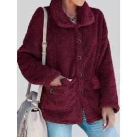 Loose Casual Solid Color Thermal Teddy Long Sleeve Coat