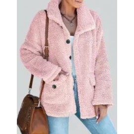 Loose Casual Solid Color Thermal Teddy Long Sleeve Coat