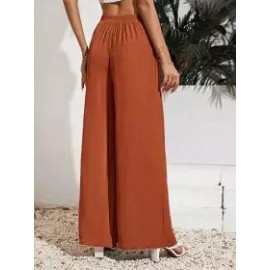 Casual Solid Beach Loose Elastic Waist Pants