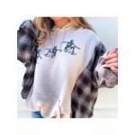 Women Plaid Patchwork Skeleton Printed Hoodie