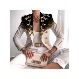 Women's elegant half gold zipper print blazer