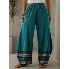 Casual Western Print Wide Leg Women's Pants